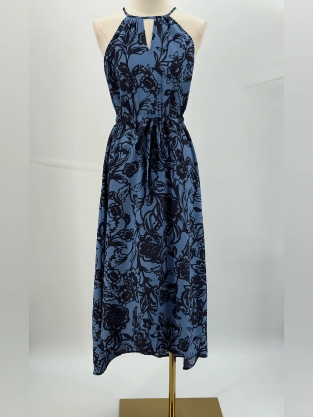 Loft Blue Floral Halter Maxi High Low Keyhole Vacation Summer Boho SZ XS-P - Picture 9 of 13